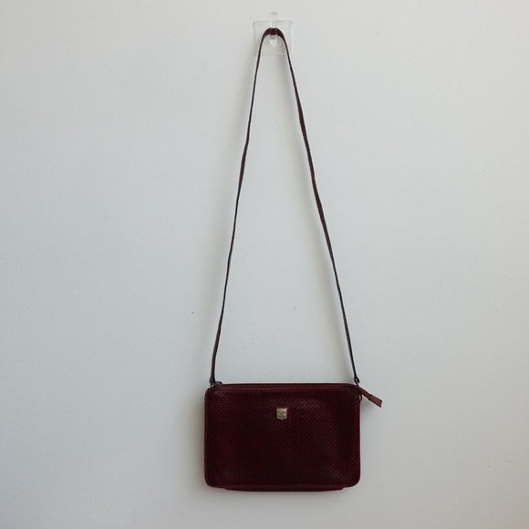 Vintage Celine Bag Leather Crossbody Shoulder Sling Purse Burgundy Weave RARE - Picture 6 of 16